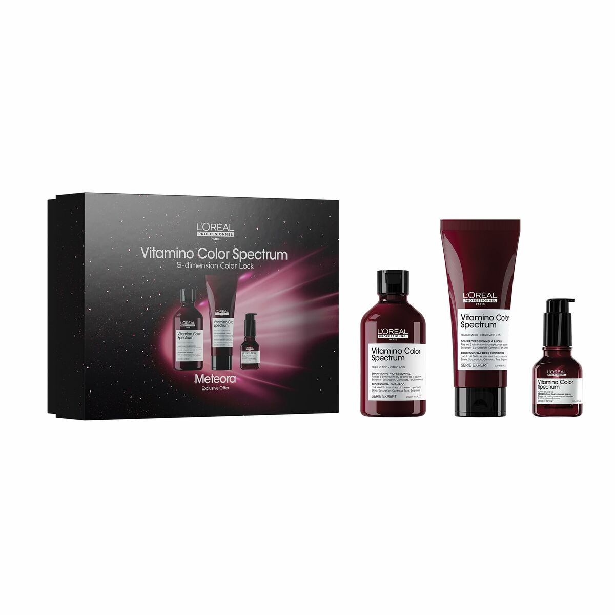 L'Oréal Professionnel Paris VITAMINO COLOR SPECTRUM Hair Care Set – 3 Pieces (Shampoo 300 ml + Mask 250 ml + Serum 50 ml)